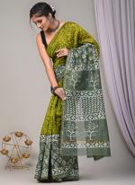 Chanderi Silk Green Festival Wear Printed Saree